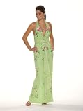 Formal Evening Gown. Lime Halter Beaded Dress for Prom, by Sean Collection (1980)