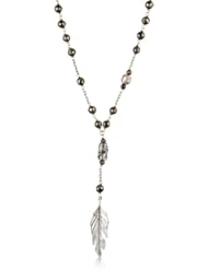 Chan Luu Silver Feather on Silver with Semi Precious Agate Stones Chain Necklace