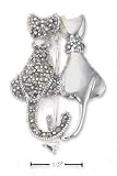 Sterling Silver Kitty Couple Pin Touching Tails (1 Marcasite Cat - 1 Cat)