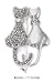 Sterling Silver Kitty Couple Pin Touching Tails (1 Marcasite Cat - 1 Cat)