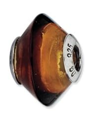 Sterling Silver Brown And Gold Italian Murano Glass Charm