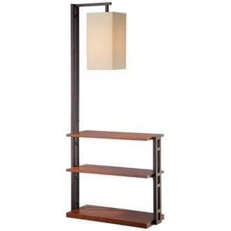 Triple Shelf Floor Lamp With Beige Linen Shade