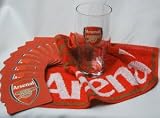 Review Official Football Souvenirs  / Arsenal FC Beer Glass, Beer Coasters & Bar Towel Set