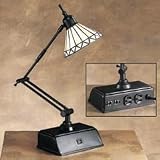 Catalina Lighting 09029228130 Tiffany desk lamp, mission-style shade, 21-1/2 arm reach, dark bronze base