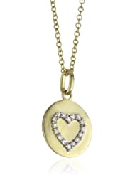 KC Designs "Peace and Love" Diamond 14k Yellow Gold Baby Heart Disc Pendant Necklace, 16"