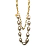 Catherine Popesco 14k Gold Plated Platinum Cultured Pearl Etched Chain Necklace