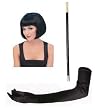 Instant Flapper Deluxe - Black 20's Wig, Cigarette Holder and Black Opera Gloves