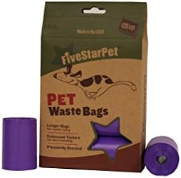 Five Star Pet 120-Count, 9" x 14.25" Dog Waste Bags, Made in USA, 8 Refill Rolls, Purple