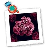 Dreamy vintage red rose bouquet surrounded by four roses on black background - 10x10 Quilt Square