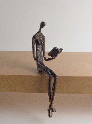 Valentine Gift - Book Lover- Woman Reading on Edge of Shelf Bronze Statue - Ships Immediatly !