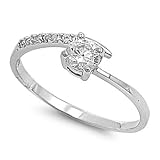 Sterling Silver Thin Twisted Solitaire CZ Ring (Size 4 - 9)