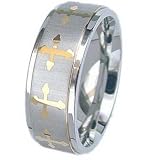 8MM High Polished Stainless Steel Ring With Gold Color Crosses around Band