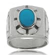 Oval Turquoise Cigar Ring Band Size 9 in Solid Sterling Silver