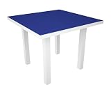 Polywood Euro All-Weather Dining Table, White with Royal Blue Slats