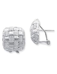 Sterling Silver Square Fancy Omega Back Earrings QE2932"
