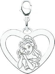 Sterling Silver Disney Princess Belle Heart Lobster Clasp Charm
