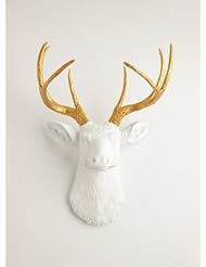 The Alfred / White Resin Deer Sculpture Head / White Deer Head w/ Metallic Gold Faux Antlers Wall Decor / Stag Head Wall Mount / Faux Taxidermy / Animal Head Wall Hanging Sculpture / Animal Mounts / Trophy Taxidermy