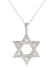 Sterling Silver and Cubic Zirconia Large Star of David Pendant Necklace , 18"