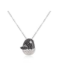 Black and White CZ Baby Bird Pendant Necklace