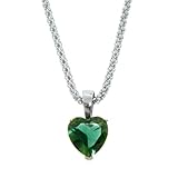 Stainless Steel Created Emerald Heart Pendant Necklace on Popcorn Chain, 18