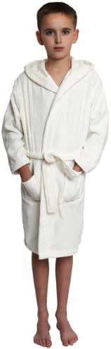 TowelSelections Big Boys' Turkish Cotton Hooded Kids Terry Bathrobe Cover-up Size 10 Ivory