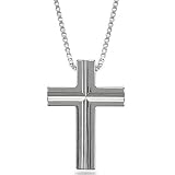 22 Inch Necklace with Stainless Steel Box Chain and Tungsten Carbide Cross