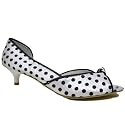 White Satin Kitten Heel Peep-Toe Polka Dot Sandals Shoes