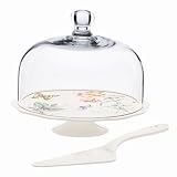 Lenox Butterfly Meadow Cake Plate With Glass Dome & Server