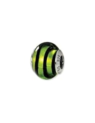 Green and Black Striped, Murano Glass Charm for 3mm Bracelets