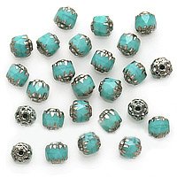 Czech Cathedral Beads 6mm Turquoise/Silver Ends (25)