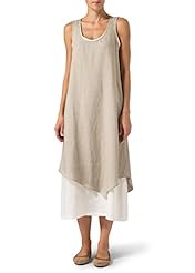 Linen Knee Length Asymmetric Scoop Neck Sleeveless  Dress