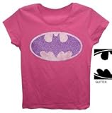 Batman Glitter Logo Girls Hot Pink Tee T-shirt