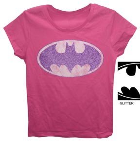 Batman Glitter Logo Girls Hot Pink Tee T-shirt