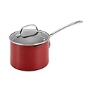 Circulon Genesis Aluminum Nonstick 3-Quart Covered Straining Saucepan, Red