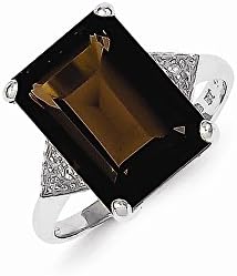 Diamond & Smoky Quartz Ring in Sterling Silver - Rectangular Shape - Wonderful