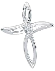 14K White Gold Diamond Cross Pendant with 18" Chain