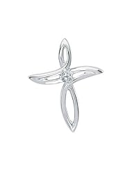 10k White Gold Diamond Cross Pendant with 16" Chain