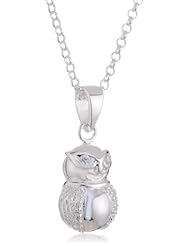 VINANI brand Germany 925 Sterling Silver Women Pendant small Owl with white Zirconia & Cable Link Chain Necklace AEK-T