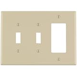 Leviton PJ226-I 3-Gang 2-Toggle 1-Decora/GFCI Combination Wallplate, Midway Size, Ivory