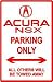 Book cover of ACURA NSX PARKING ONLY sport car street sign.