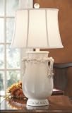 32" Vibrant Glossy White Shabby Chic Urn-Shaped Lamp with Bell Shade
