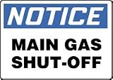 NOTICE MAIN GAS SHUT-OFF 10 x 14 Dura Fiberglass Sign