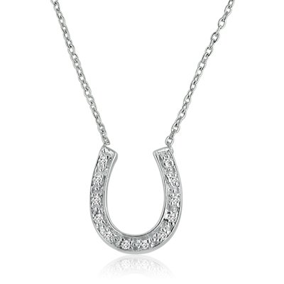 Sterling Silver and Diamond Horseshoe Necklace (.12cttw. 16″ Necklace)