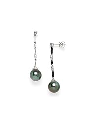 Tahitian Black Pearl Earrings with Diamonds in 14K White Gold (11-12mm)