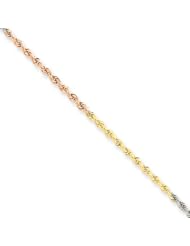 1.8mm, 14 Karat Tri-Color Gold, Diamond-Cut Rope Chain - 7 inch