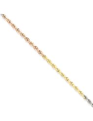 1.8mm, 14 Karat Tri-Color Gold, Diamond-Cut Rope Chain - 8 inch