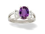 14K White Gold Genuine Oval Amethyst and Diamond Ring