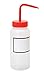 Vestil BTL-WW-16R-LBL Wide Mouth Low Density Polyethylene (LDPE) Round Squeeze Wash Bottle with Label and Red Cap, 16 oz Capacity, Translucent