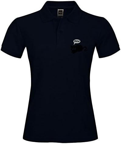 New Women Casual Slim Fit Short Sleeves X-large Basic Polo Tee Black Shirts Cat Meow