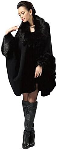 PENERWomen's Faux Fur Trim Cape Wool Blend Cloak Wedding Wraps and Shawls